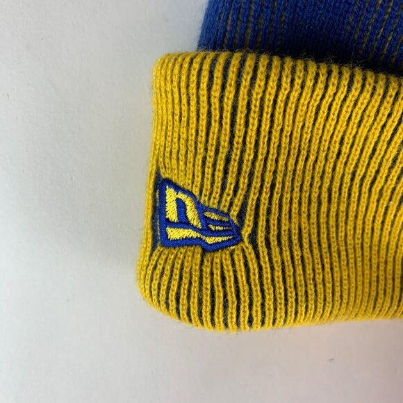 Golden State Warriors NBA Blue Gold New Era Hardwood Classics Beanie Cap - Picture 3 of 4